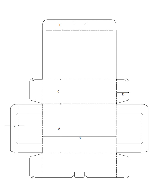 Krempelverpackung ECMA B3360 A zum stecken und mit Aritierung durch Sicherheitlasche technische Zeichnung